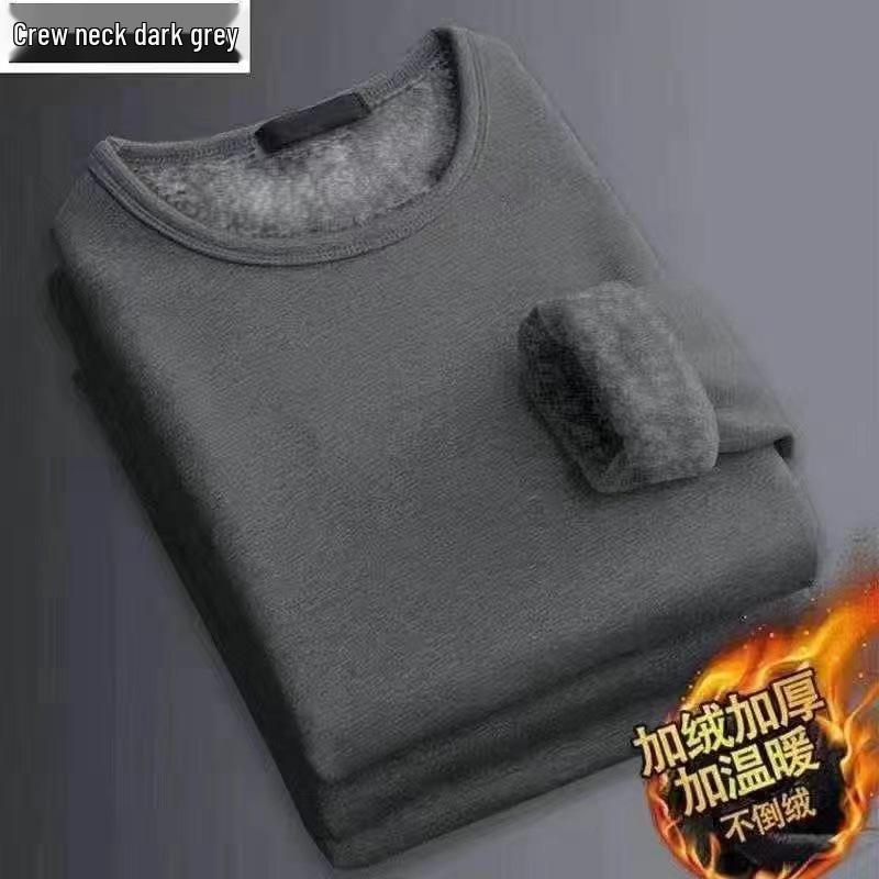 Herren Plüsch Verdicktes Slim Rundhals Langarm Winterpullover T-Shirt