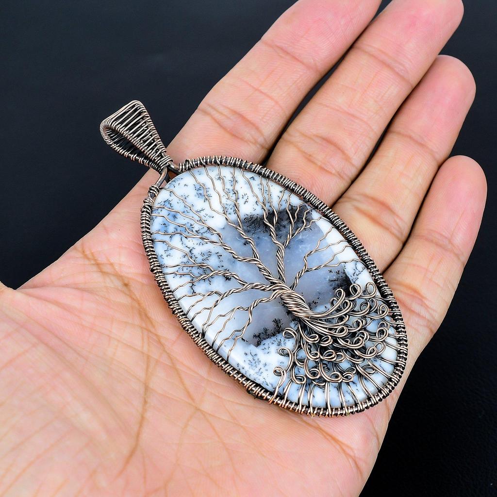 Tree Of Life Dednrite Opal Pendant, Handmade Gemstone 999 Copper Wire Wrap Pendant Antique Jewelry, For Gift Copper Jewelry