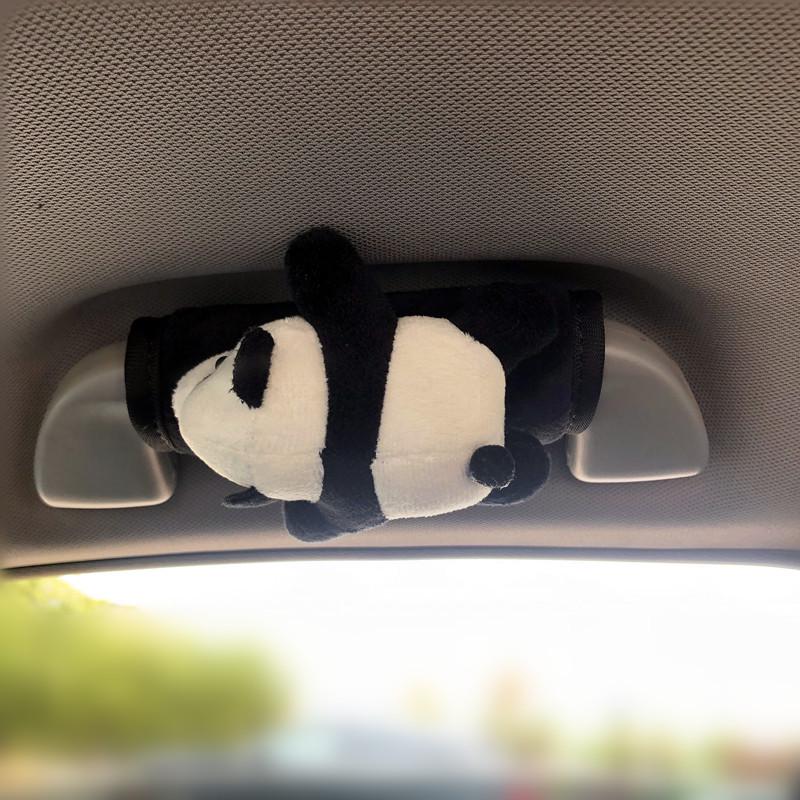 Cartoon Panda Car Decor Set: Gear Shift, Handbrake, Roof Handle, Seat Belt Pads
