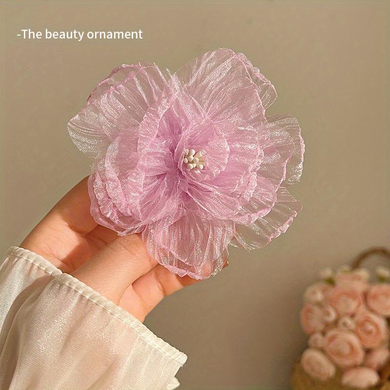 2pcs Elegant Bohemian Chic White Mesh Flower Hair Clips | Ruffled Petal Design, Sweet Floral Hair Accessories | for Women and Girls