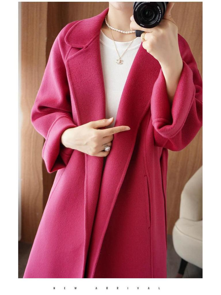 Women's Korean Style Mid-Length Double-Sided Woolen Coat - Autumn/Winter 2022 Collection, White