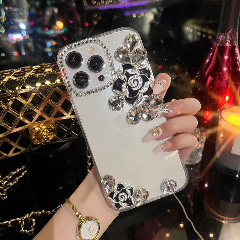 For Apple Ins Style Transparent Mobile Phone Case for IPhone17 Rhinestone 16 Rose Three-dimensional 15 Light Luxury Xsmax Hard