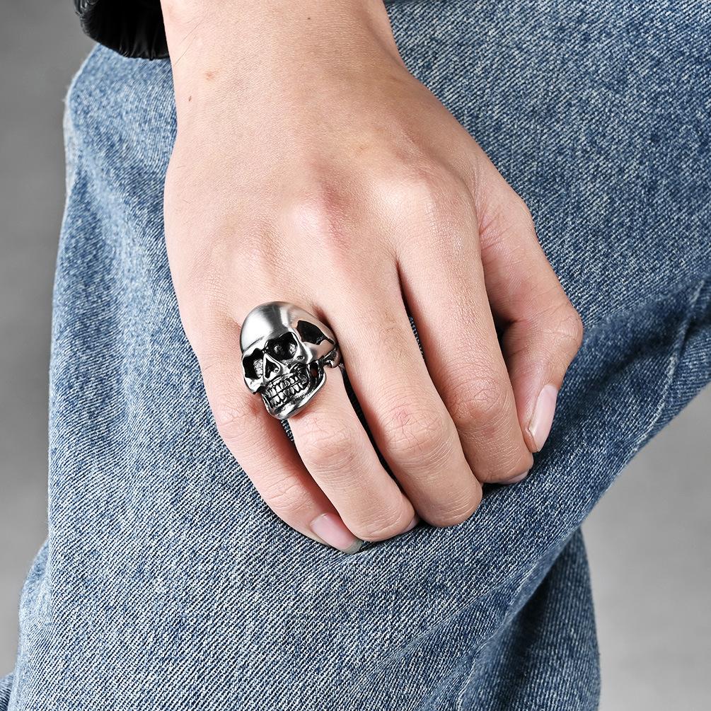Black Classic Matte Brushed Skull Titanium Steel Ring for Men Hip Hop Stainless Steel Punk Jewellery Rapper's Finger Ring