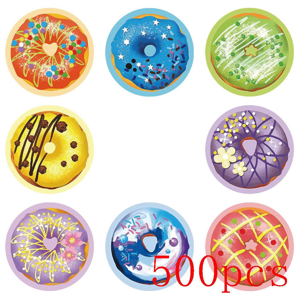 50-500Pcs Donuts Sticker 1Inch Colorful Kids Label Baking Store Decorations Classroom Teacher Encourage Student Reward Stickers