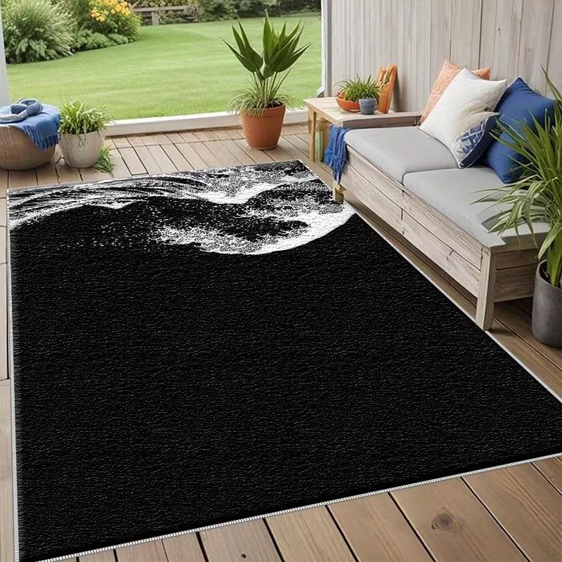 Flannel Floor Mat 3D Printed Red Moon Japanese Cherry Blossom Tower Decorative Mat Living Room Bedroom Area Living Room Carpet