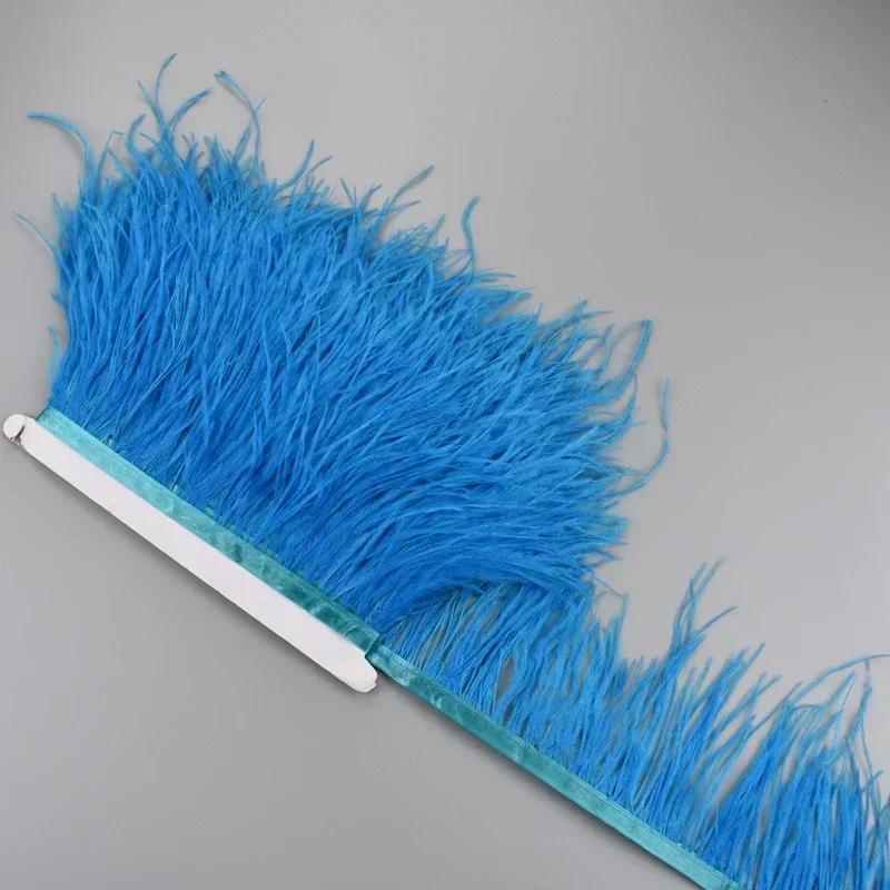 Feather1Meter Ostrich Feathers on Ribbon Tape 10-15CM White Feather Tassel Fringe Trim Boa Sewing Trimmings Clothes Accessoires Mariage