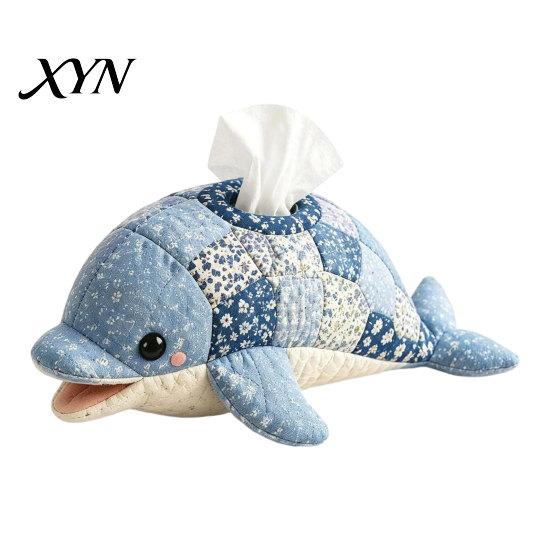 Clownfish Tissue Box DIY Box, Top Opening Soft Fabric Cover, Marine Animal Theme Suede Texture Dispenser, Multipurpose Patchwork Designs Sewing