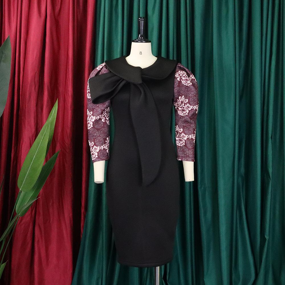 Large Size Women Spring Autumn Fashion Medium Sleeves Dress Ladies Elegant One Piece Patchwork Sheath Dress