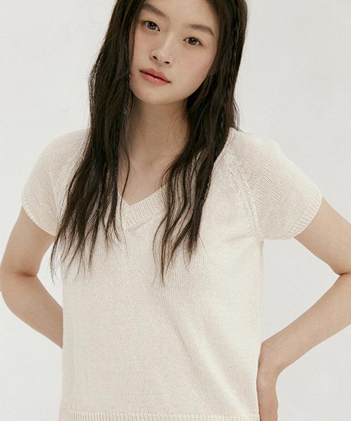 Lingseoul Modal Blended Hanji V-Neck Knit-Ivory