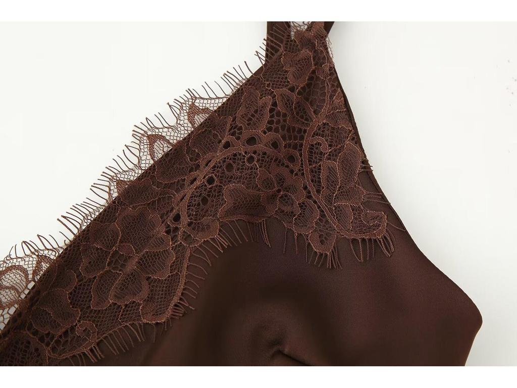 European & American Women's Sexy V-Neck Slimming Lace Camisole Short Dress