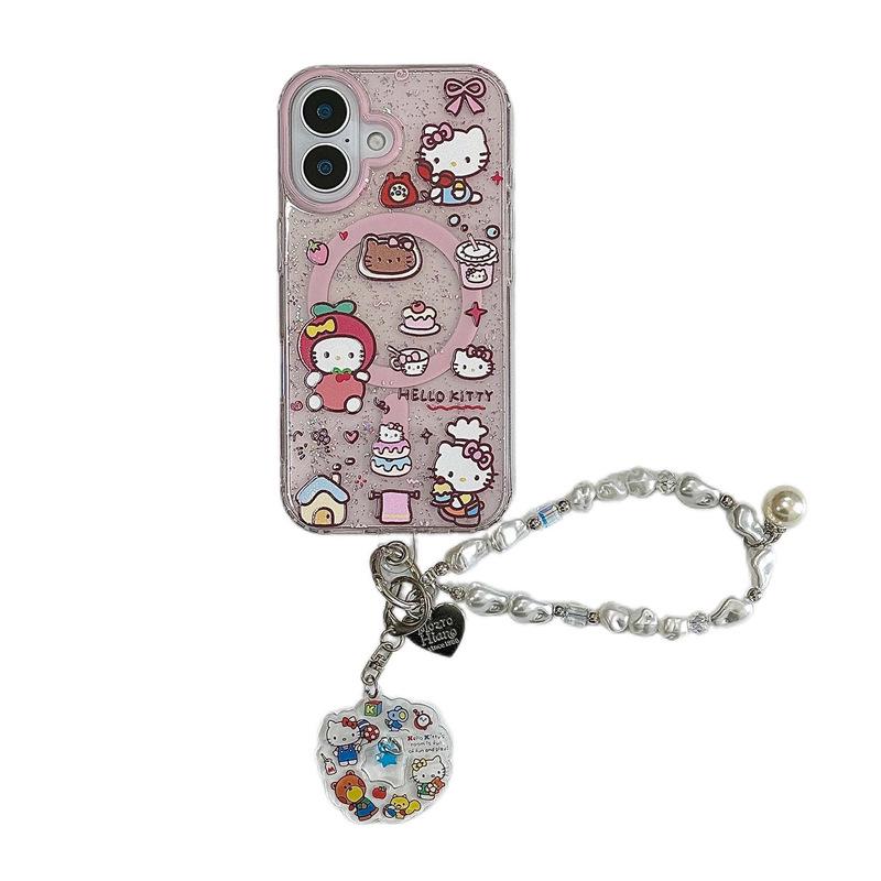 KT Cartoon Glitter Magnetic Phone Case for iPhone 17 Pro Max, 16 Pro, 15 Pro