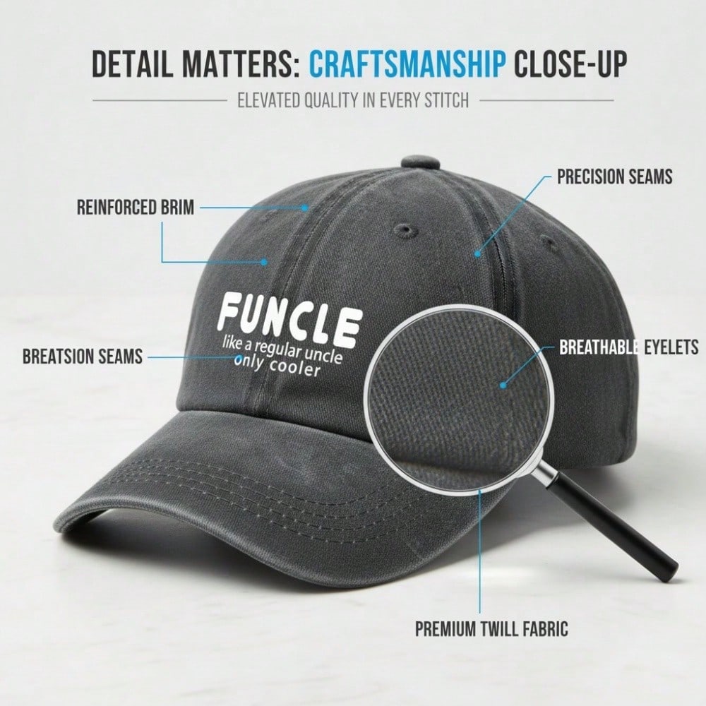 [Unisex Baseball Cap] Funcle Print Adjustable Hat Breathable Soft Fabric Casual Vintage Daily Wear Gift For Uncle
