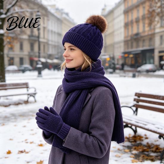 Comfortable Knit Beanies for Cold Seasons Winter Hat Scarf Gloves Set Knitted Pom Warm Thermal Soft Acrylic Weather Gear Gloves Solid Color