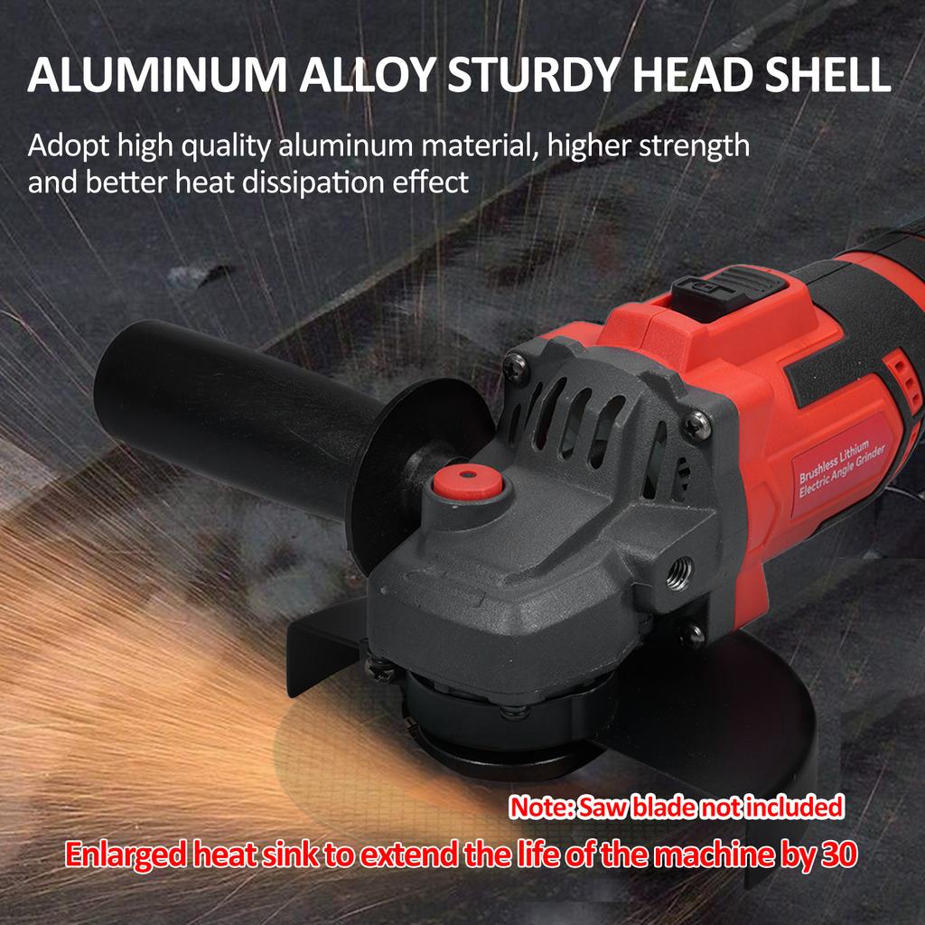 Cordless Angle Grinder Brushless Motor Power Angle Grinder Tools with 21V 4.0Ah Batteries Auxiliary Handle for Grinding Polishing 125mm