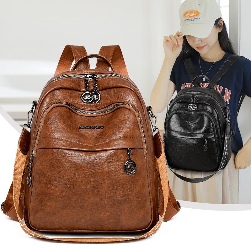 

Soft Leather Backpack Women s Large Capacity Backpack Travel Bag чорний