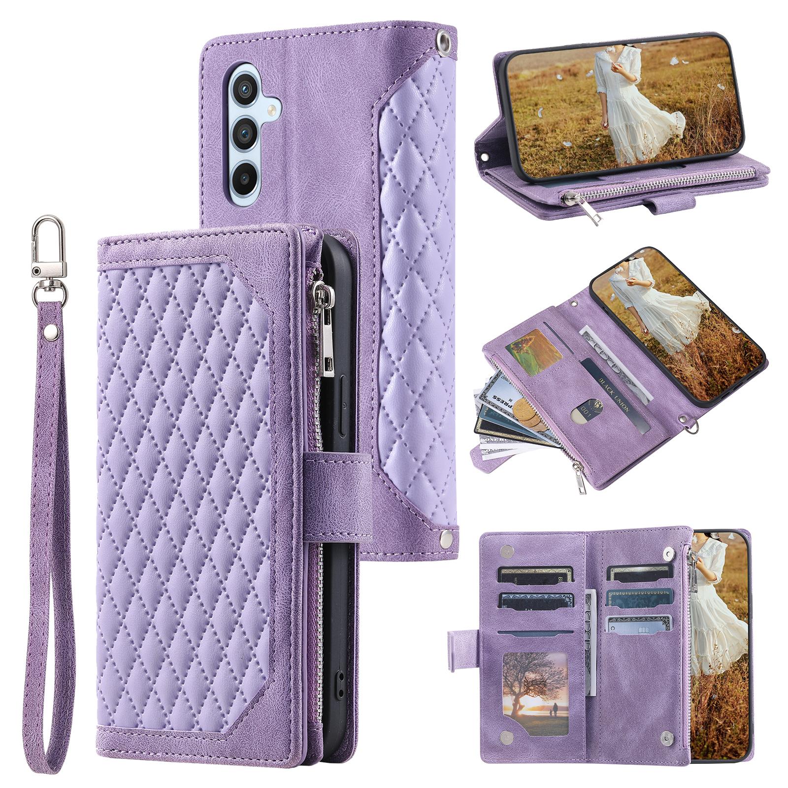 

For Samsung Galaxy A55 5G Wallet Case Rhombus PU Leather Flip Phone Cover with Strap Purple