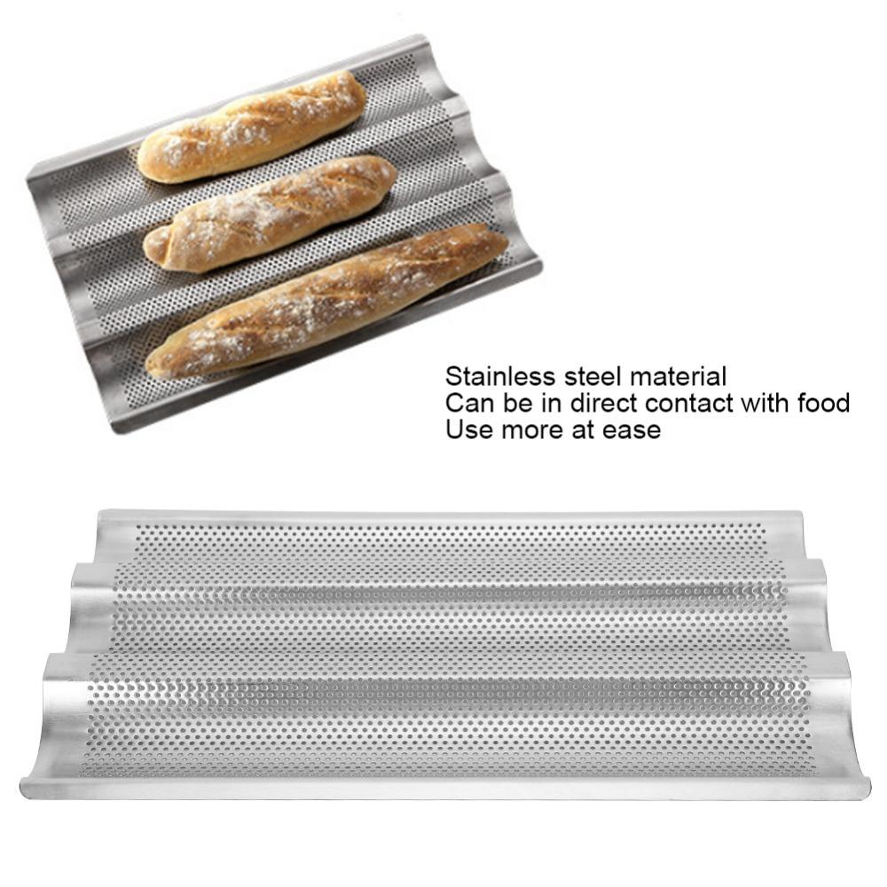 3 Wave Loaves French Bread Baking Mold Stainless Steel Baguette Pan Baguette Baking Tray Breakfast