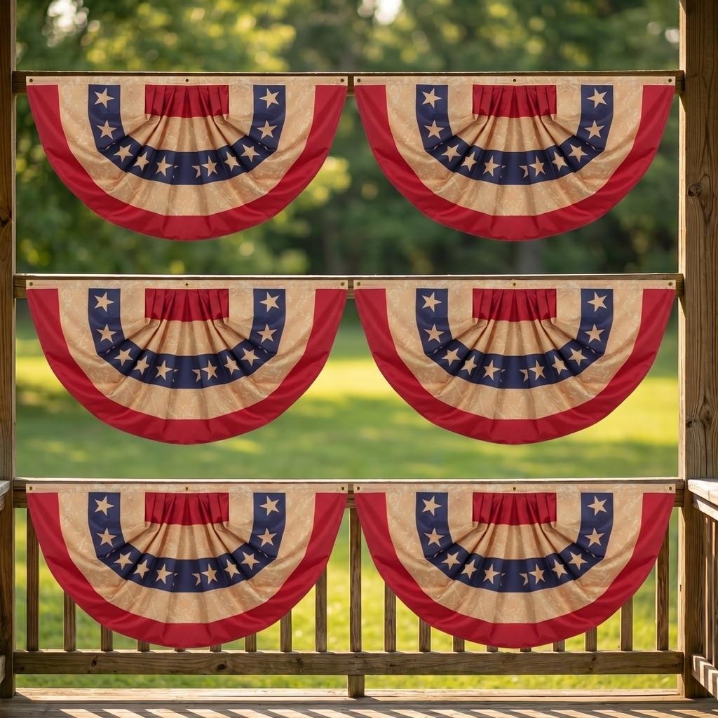 6er-Set 60x120cm Vintage Stil Amerikanische Fächerförmige Flaggen-Girlande für Gedenktag und Unabhängigkeitstag Dekoration