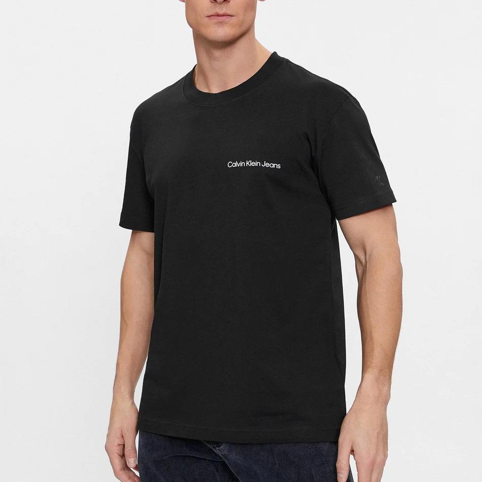 Calvin Klein T-shirt girocollo da uomo con stampa logo aderente Top Neri J30J324671-BEH