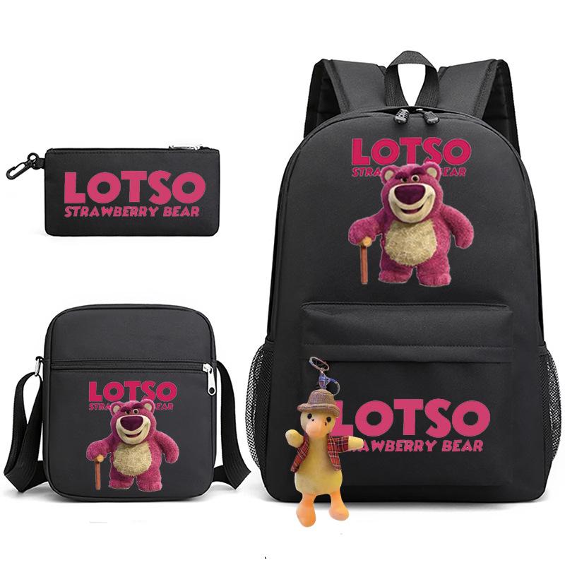 Large Capacity Schoolbag with Shoulder Strap; Student Three-piece Pencil Case Set