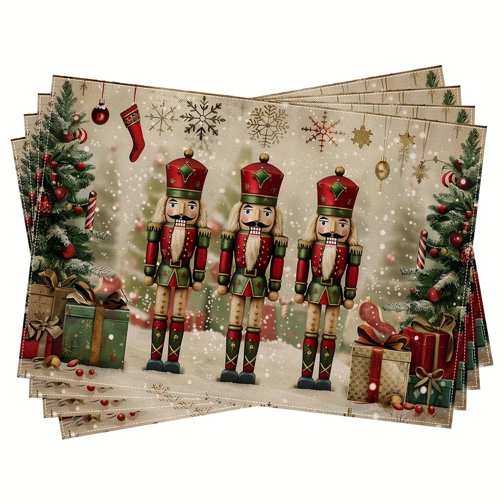 

4/6/8/10PCS Christmas Placemats Nutcracker-themed Restaurant Table Mats Kitchen Coasters Coffee Coasters Home Decor 4PC30X45CM(1X1.5FT