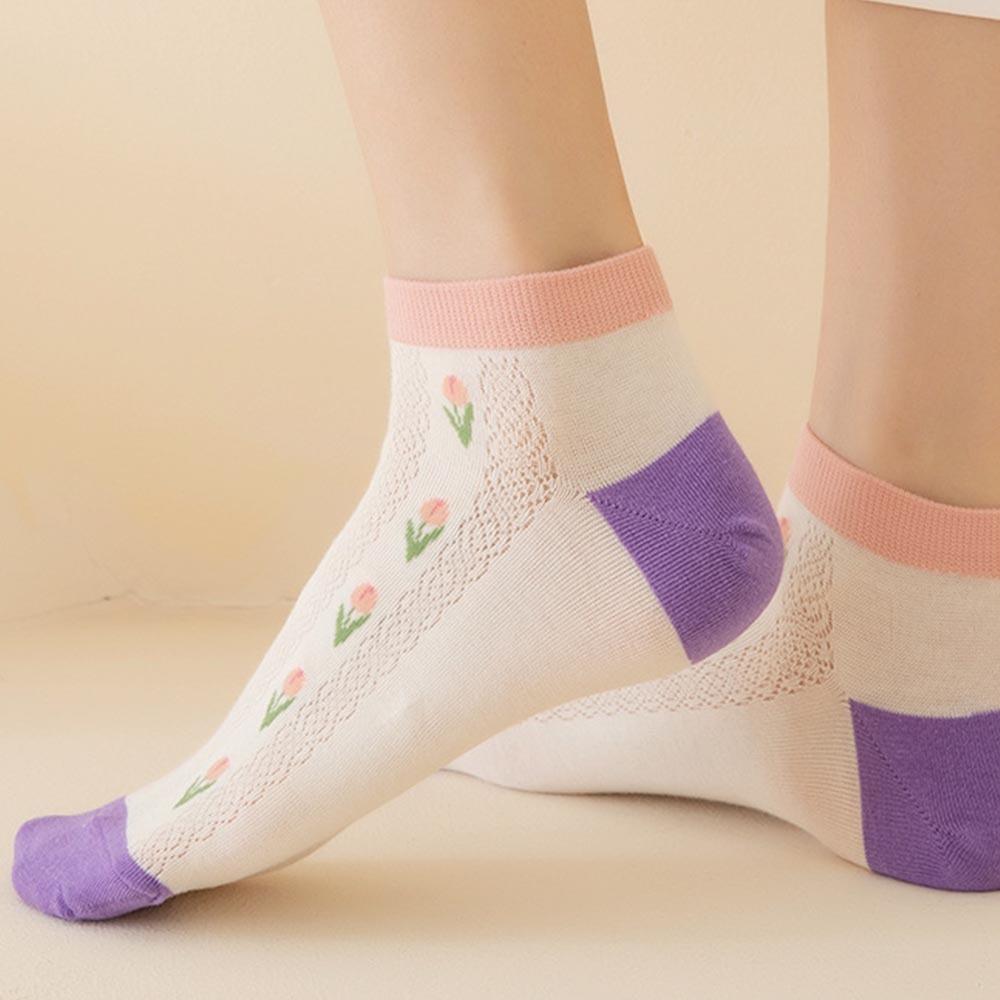 

No Show Breathable Cotton Thin Webbing Boat Sock Cute Flowers Socks Women s Socks Mesh Ankle Socks