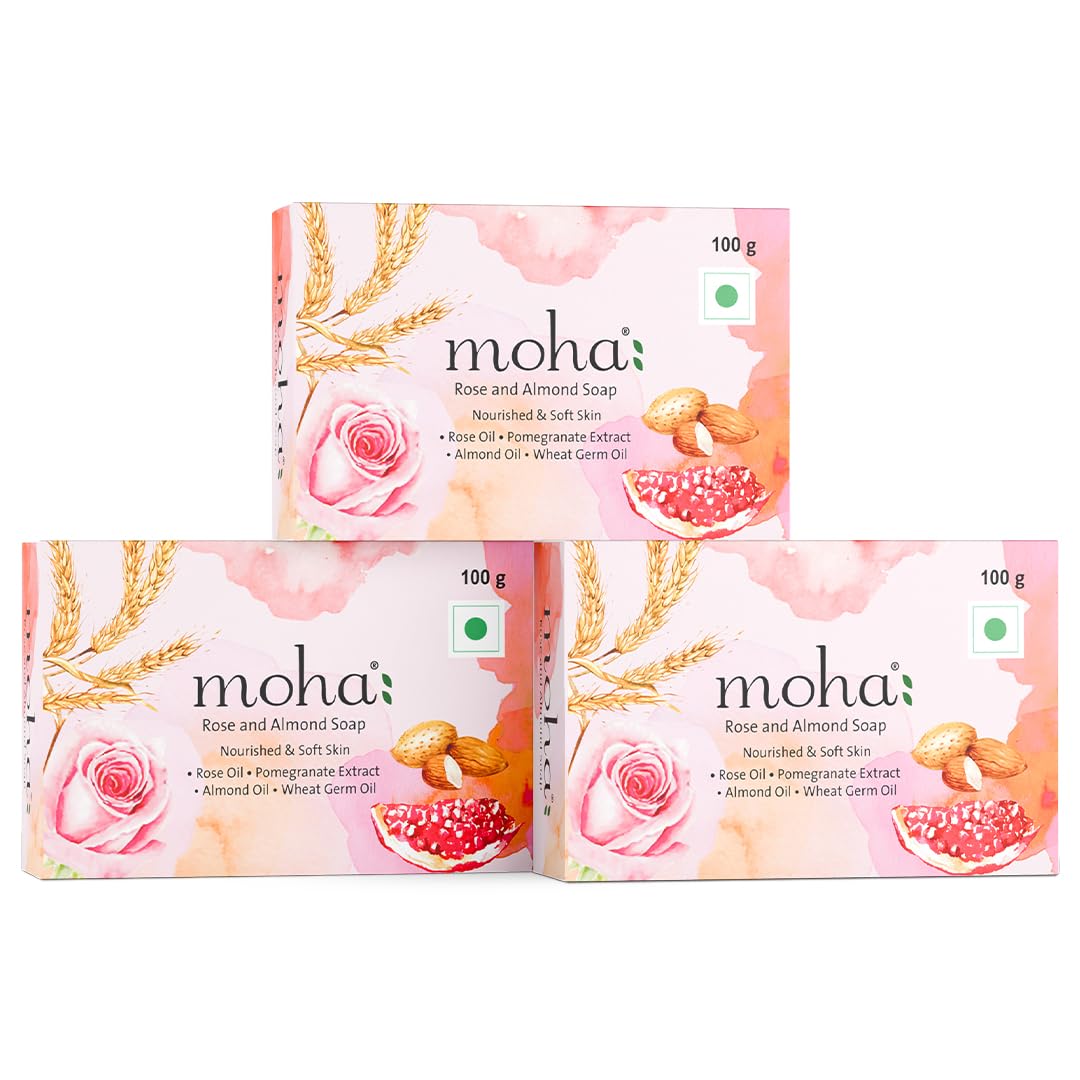 

Moha Rose & Almond Soap Bar For Face And Body Gentle Exfoliating Hydrating Bath Soap 100 G Pack Of 3 Daily Moisture Care