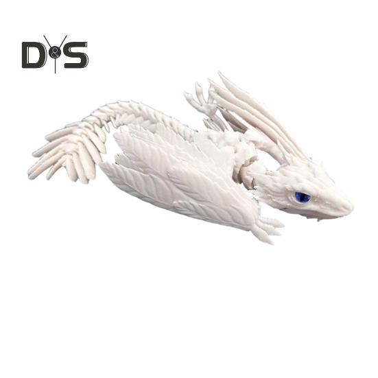 

3D Printed Feather Dragon Figurine Movable Joints Flying Dragon Figure Articulated Winged Dragon Model Toy Home Office Desktop Decoration Ornament белый