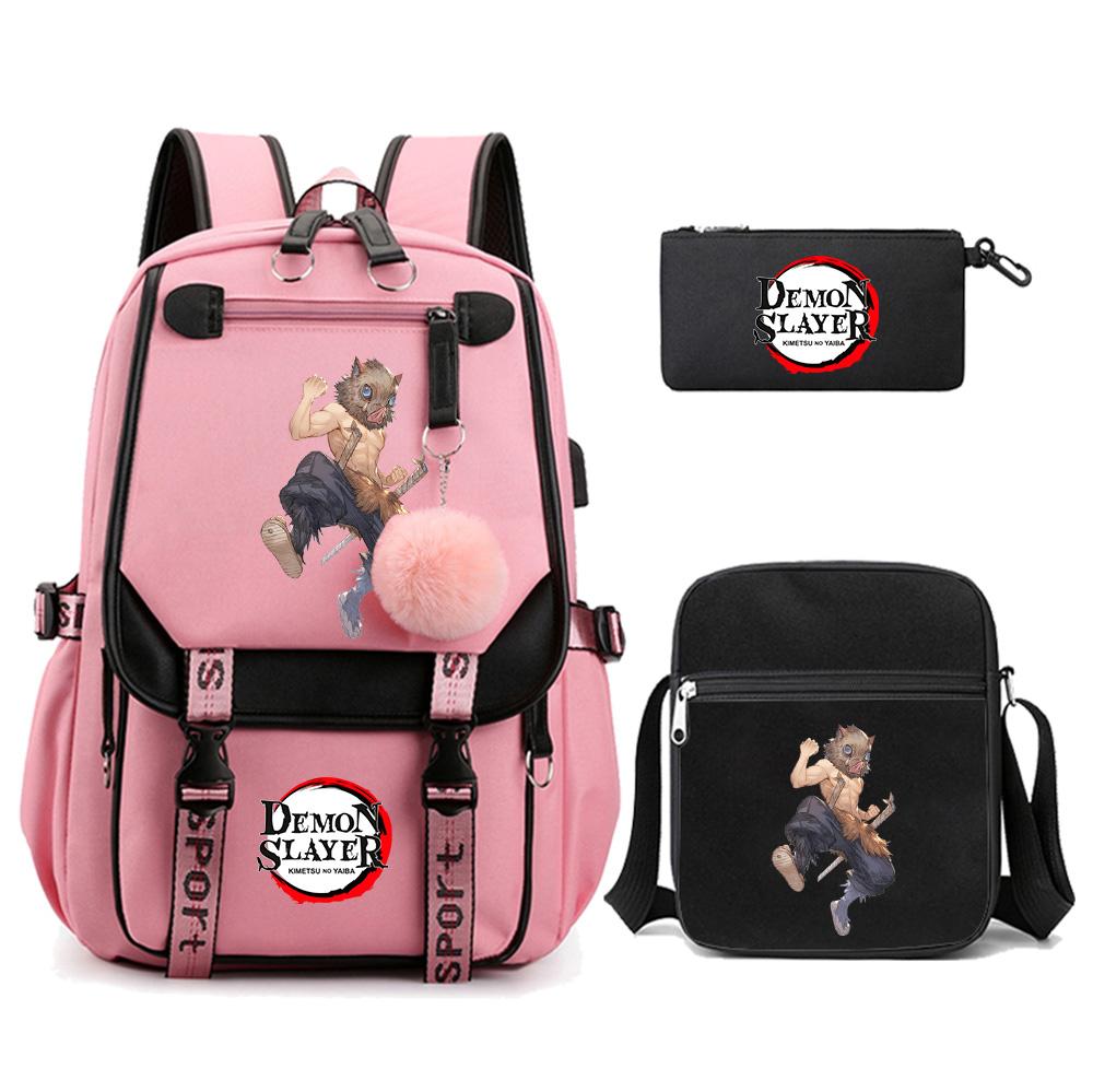 

3Pcs/set Cartoon Demon Slayer Printed Backpack with Shoulder Bag for Teenager Student Girl Boy Bookbag Large Capacity Travel Bag