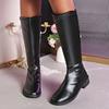 Fashion Autumn Winter Women's Knee High Boots Solid Color High Tube PU Leather Boots Woman Fashion Back Zipper Low Heel Long Botas Mujer
