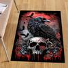 Gothic Crow Skull Rug - Crystal Velvet Black & Red Design with Blood Drip Effect, Macabre Home Decor for Kitchen & Bathroom