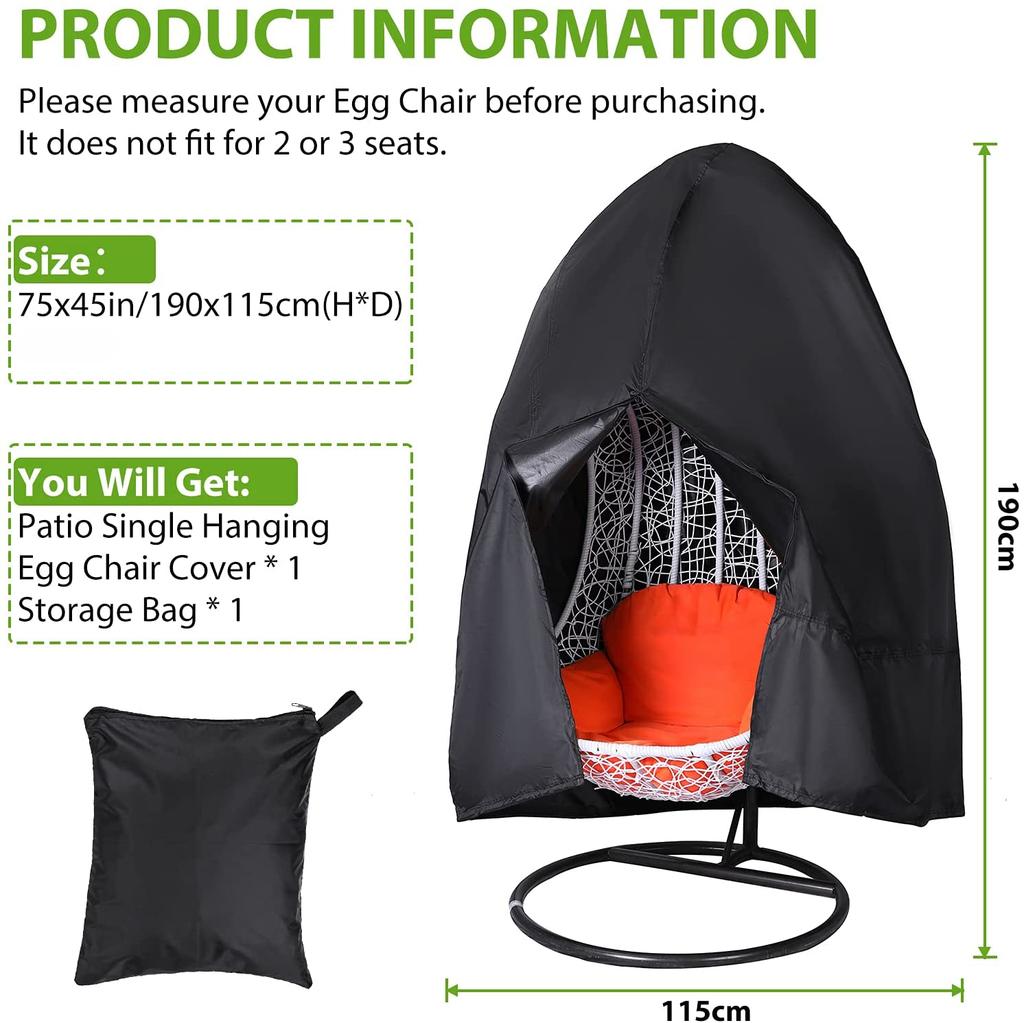 Patio Chair Cover Waterproof Dustproof Swing Chair Covers Egg Shaped Hanging Dust Cover Protector 210D Outdoor Garden Furniture