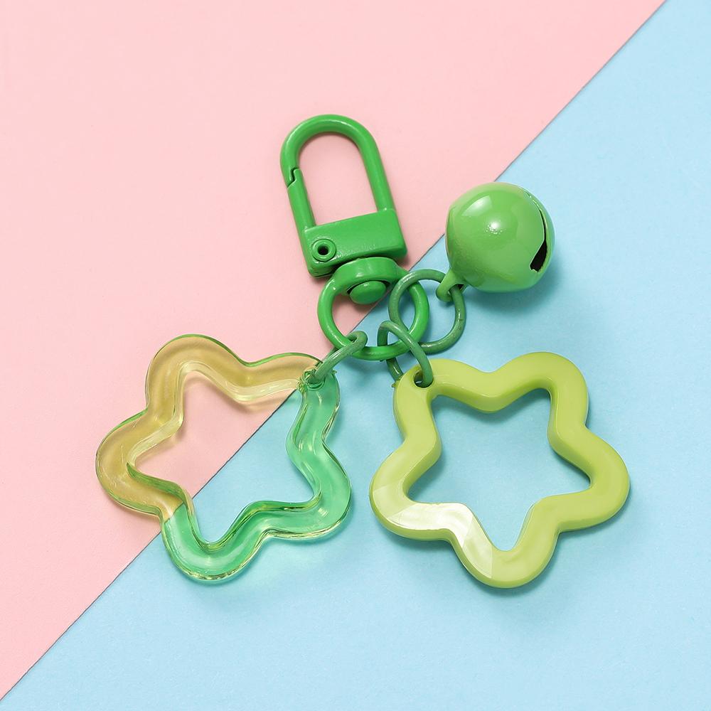1pcs Hollow Star Charm Pendant with Small Bell Colorful Acrylic Beads Keychain Accessories Bag Lanyard Keyring Jewelry Making