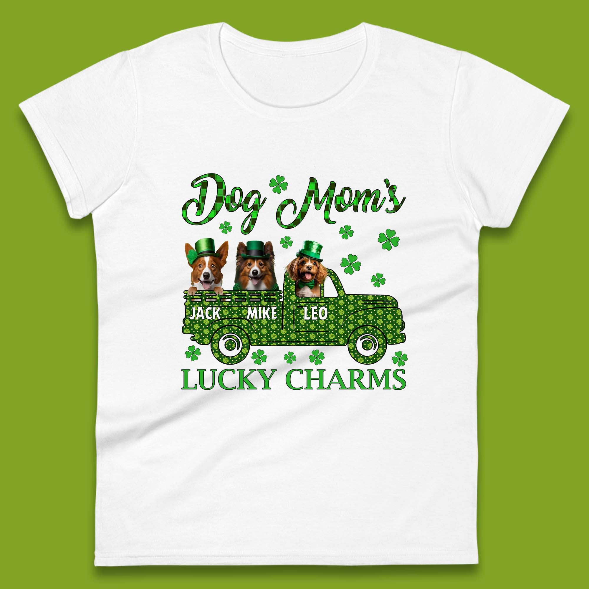 Personalised Dog Mom s Lucky Charms Womens T-Shirt Mens Tops Tees Unisex XL
