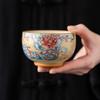 Full color yellow Ru kiln high-end master cup gold silk silver thread retro tea cup tea bowl light luxury business gift souvenir