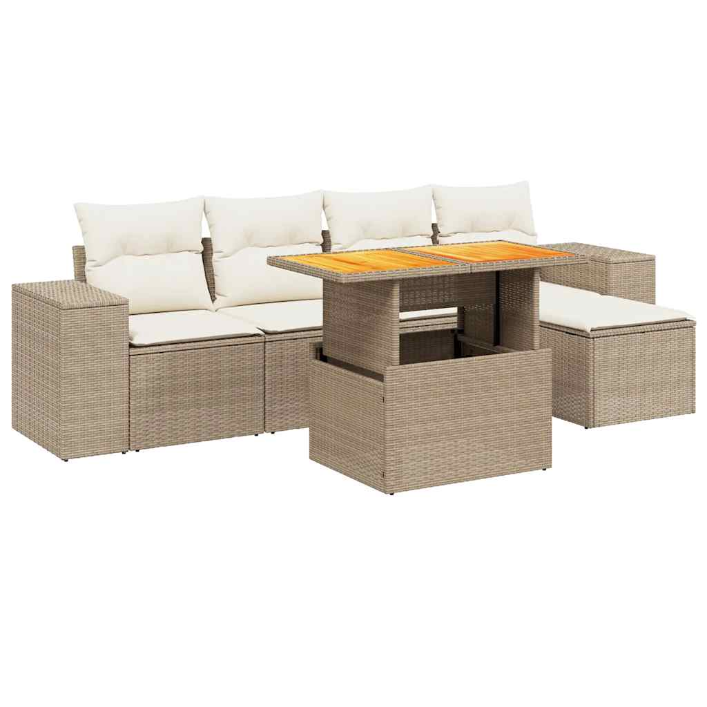 6 Piece Garden Sofa Set with Cushions Beige Poly Rattan