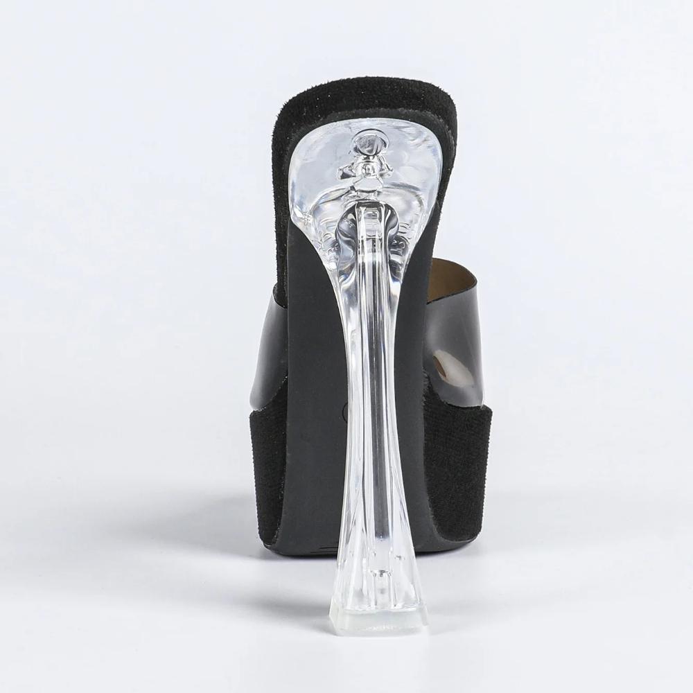 MCLUBGIRL  Crystal Thick Heel Square Transparent Word With High Heel Cool Slippers Skirt Fairy Shoes Catwalk Performa LFD-3640-3