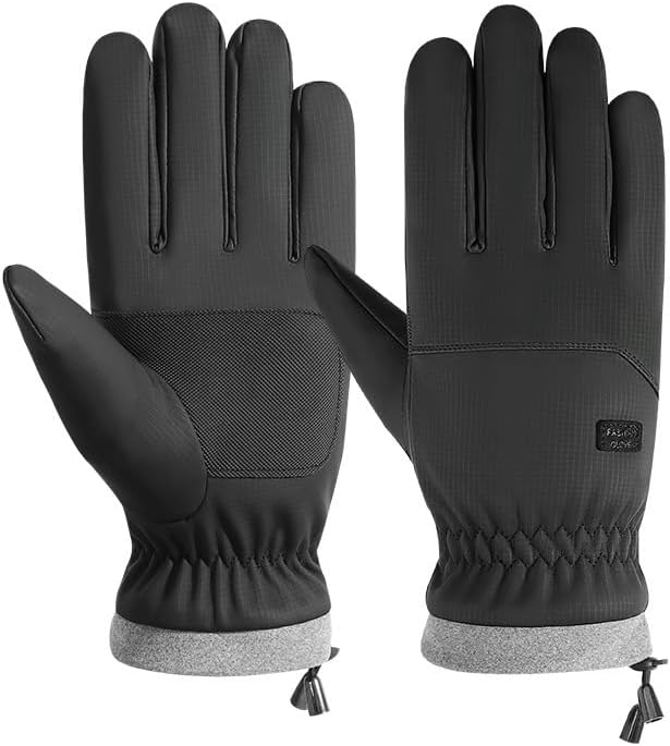 Men's Winter Waterproof Full-Finger Cycling Gloves Fleece Warm Non-Slip Touch Screen Elastic for Running, Motorcycle & Ski