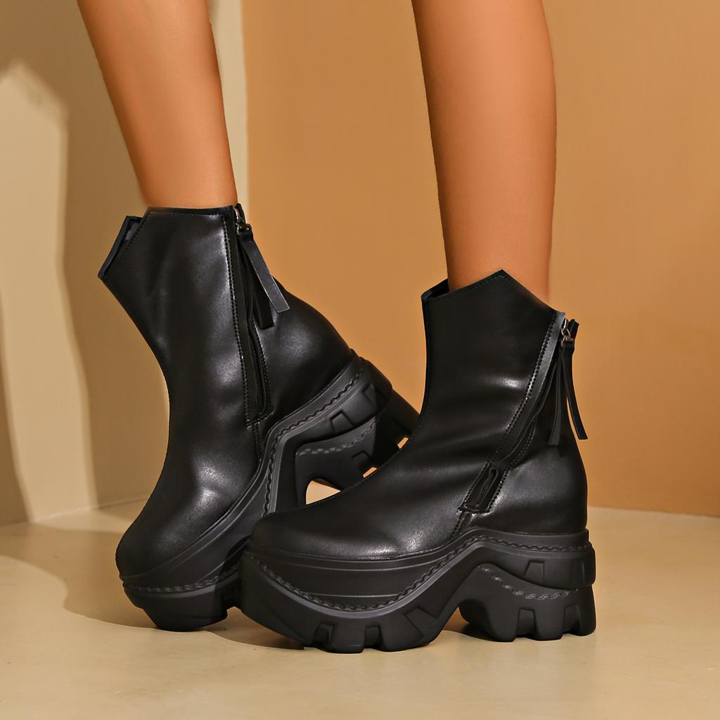 Platform Martin Boots Women's Autumn New British Style Round Head Slope Sole Heel High Heels Large Size Women's Shoes