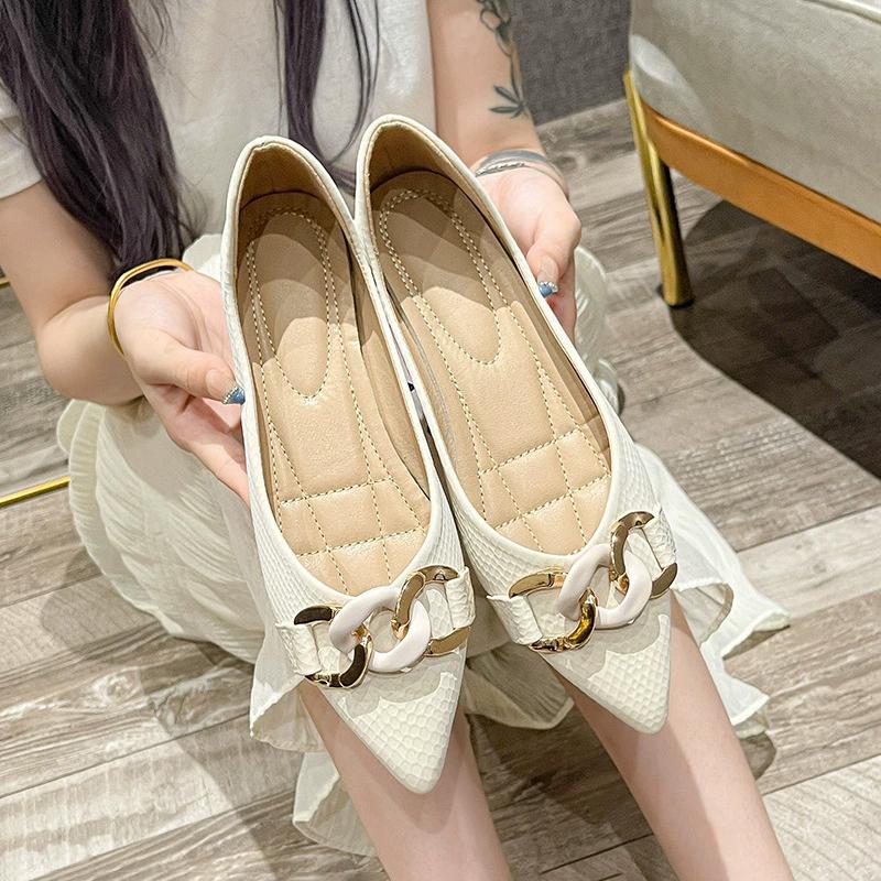 Fashion 2025 Spring Single Shoes Women Flats Pointed Toe Soft Elegant Ladies Boat Shoes Brand Ballet Flats Plus Size 42 A46680
