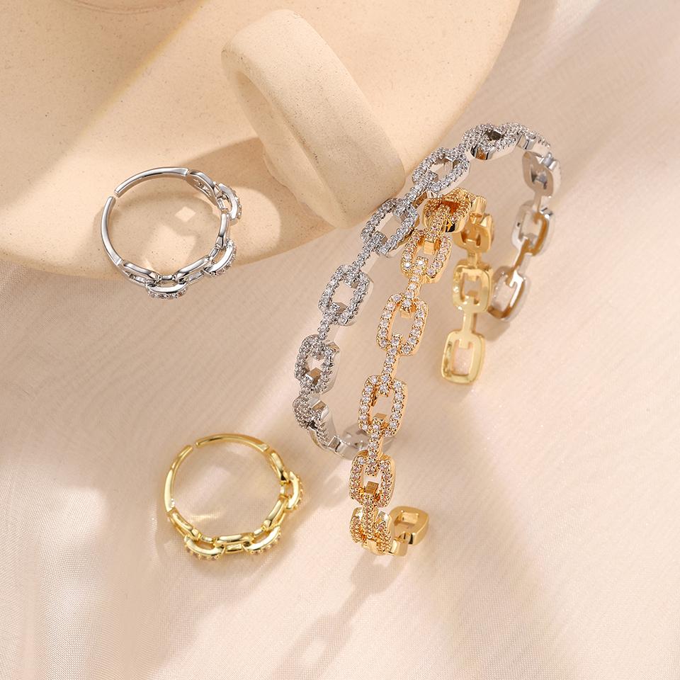 Luxurious Exquisite Cubic Zirconia Bracelet Ring Set Suitable For Daily, Travel, Party, Banquet Wear