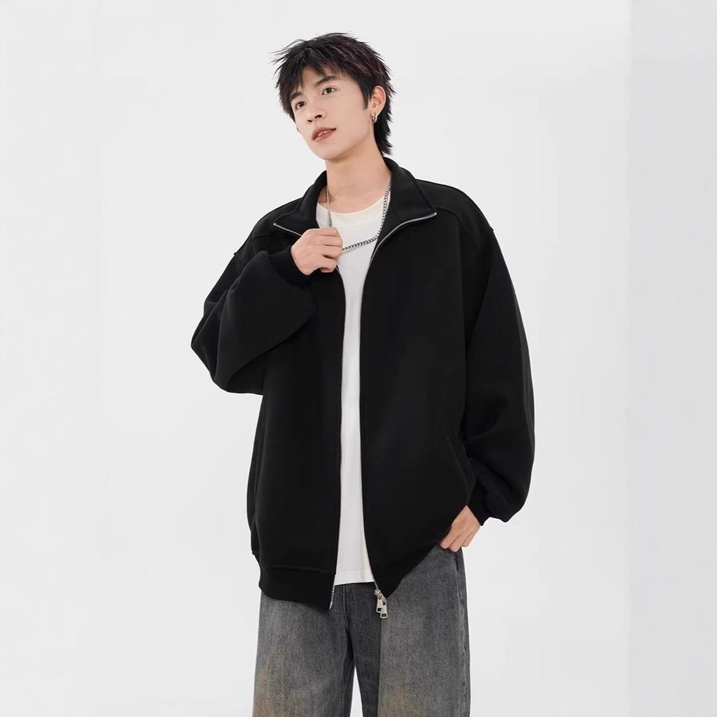 Stand Collar Solid Color Cardigan Sweatshirt Men's New Autumn and Winter Sports Loose Jacket