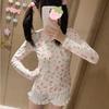 Japanese Shirts for Women Cute Long Sleeve T Shirts Ctop Tops Patchwork Lace Cartoon Summer Tees Casual Fashion Tunic Y2k Tshirt
