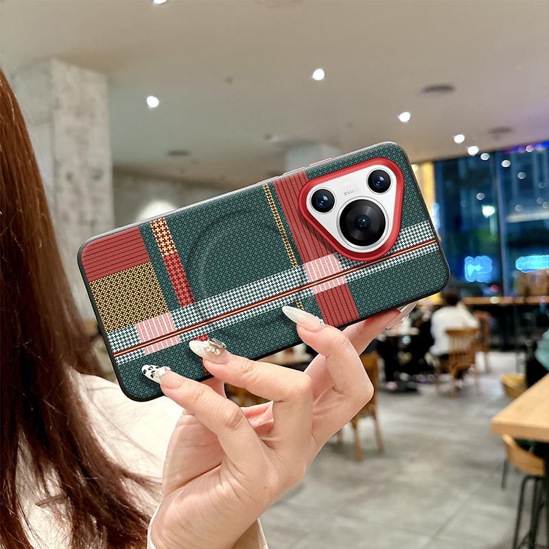 For Huawei Pura 70 80 Pro Plus Ultra Case Red Green Stripe Leather Magsafe Individual Metal Keys Matte Anti-Slip Grip Soft Cover