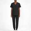 Women's Short Sleeved Color Round Neck Pocket Top Pants Work Clothes Two Piece Set