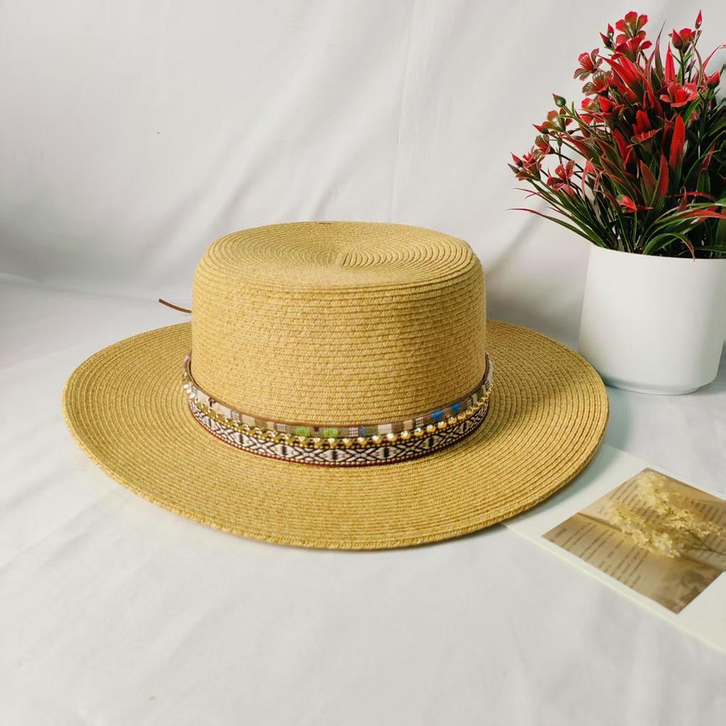 Hepburn Ethnic Wind Fine Grass Encryption Straw Hat Women's Summer Seaside Vacation Panama Jazz Hat Sunscreen Sunshade Top Hat