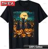 Black Cat Pumpkin Halloween Starry Night Cat TShirt  Aesthetic Graphic Tees Punk Unique Retro Shirts Tops for Gym Shirts Adult