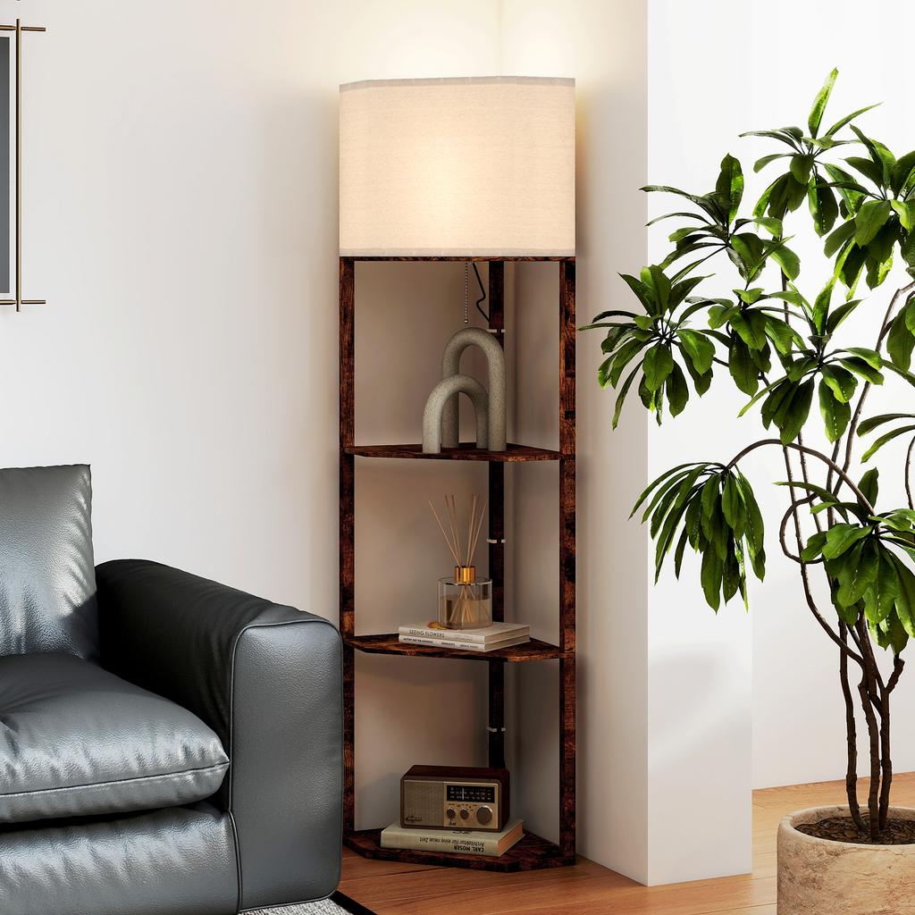 Corner Floor Light, with Shelves - Wood-Effect