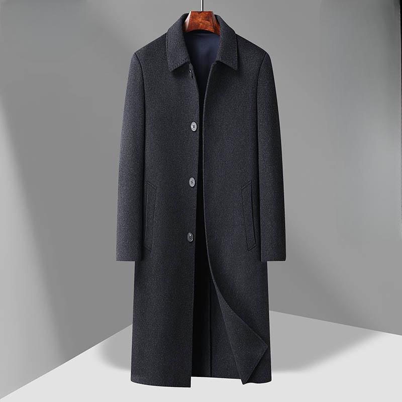 Autumn and Winter Wool Double-sided Woolen Coat Men's Pure Handmade Long Thickened Lapel Coat Plus Size Men's Clothing