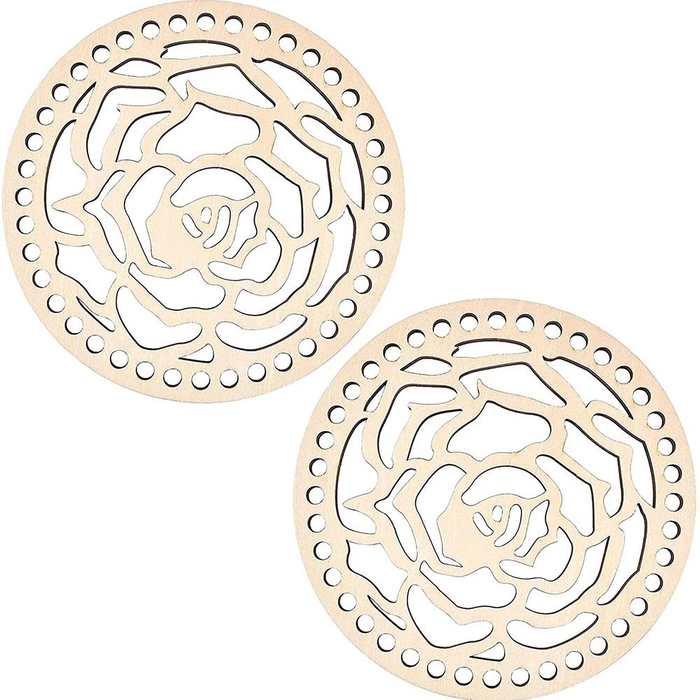 2Pcs Wooden Creative Circular Hollow Pattern Bag Base DIY Wooden Weaving Products And Home Decoration